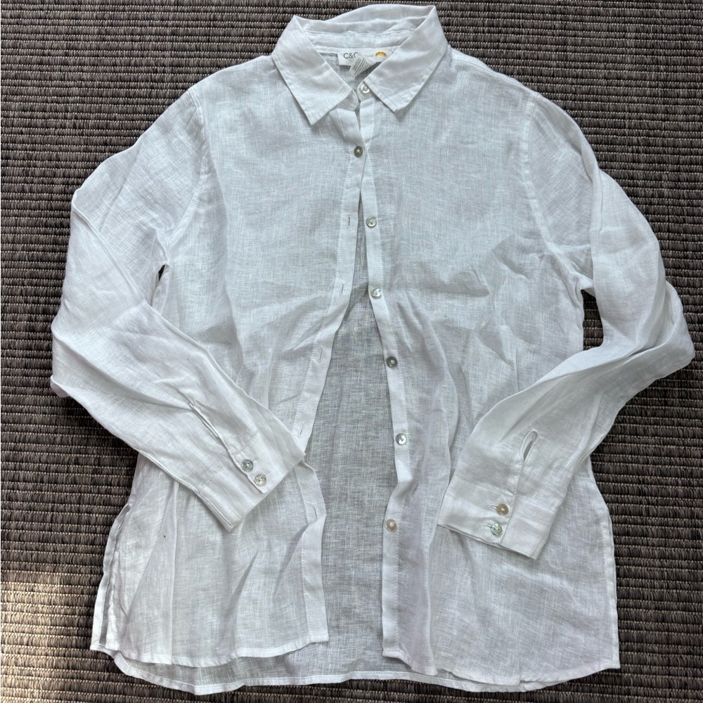 C&C California 100% Linen Crisp White Button Down Shirt